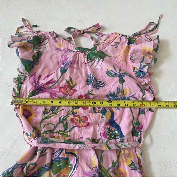 BANJANAN WOMEN'S LILIAN DRESS PINK FLORAL BIRDS BUTTERFLIES RUFFLED DRESS SZ XS - Picture 9 of 10